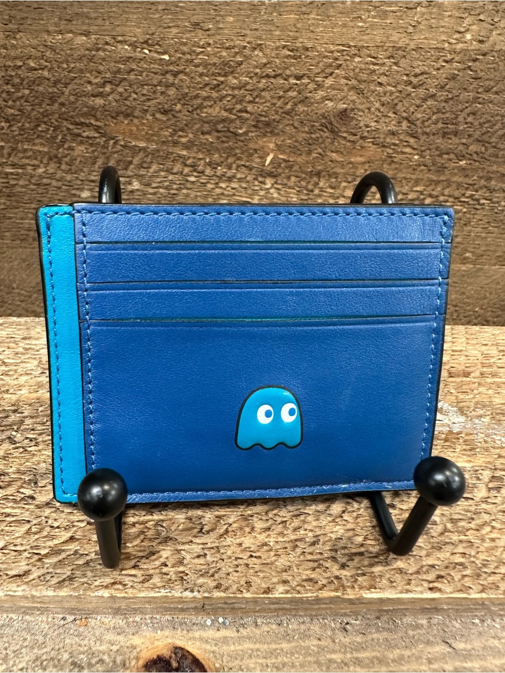 Coach x Pac-Man Limited Edition Leather Ghost Card Case Wallet Blue - Picture 2 of 7